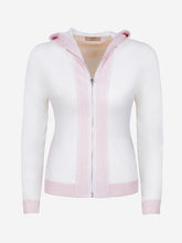 Load image into Gallery viewer, Cardigan Bordo Inglese 100% Capri white and pink linen cardigan detail
