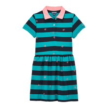 Load image into Gallery viewer, Girls Shirt Collar Dress Navy Stripes
