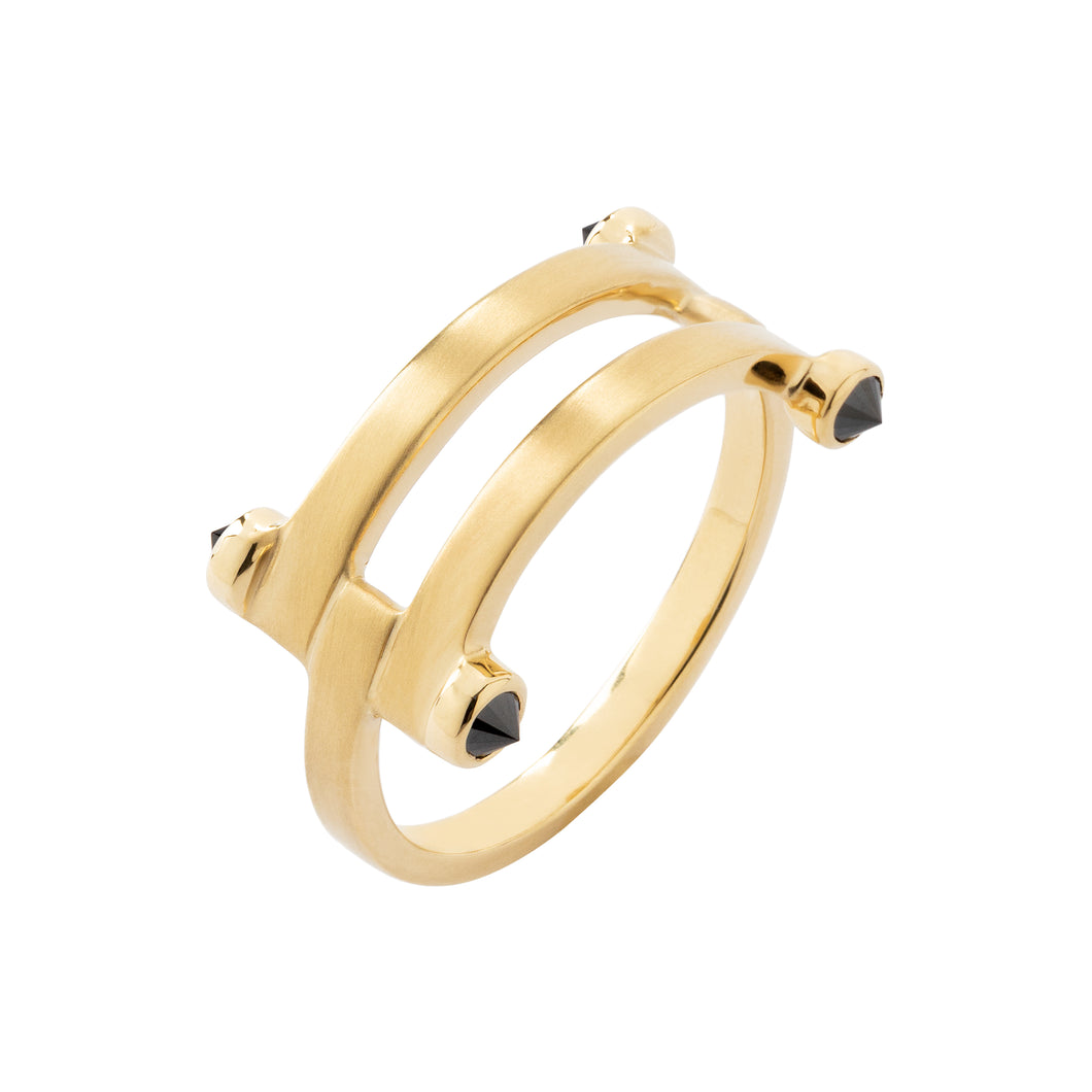 18k yellow gold ring with black diamonds