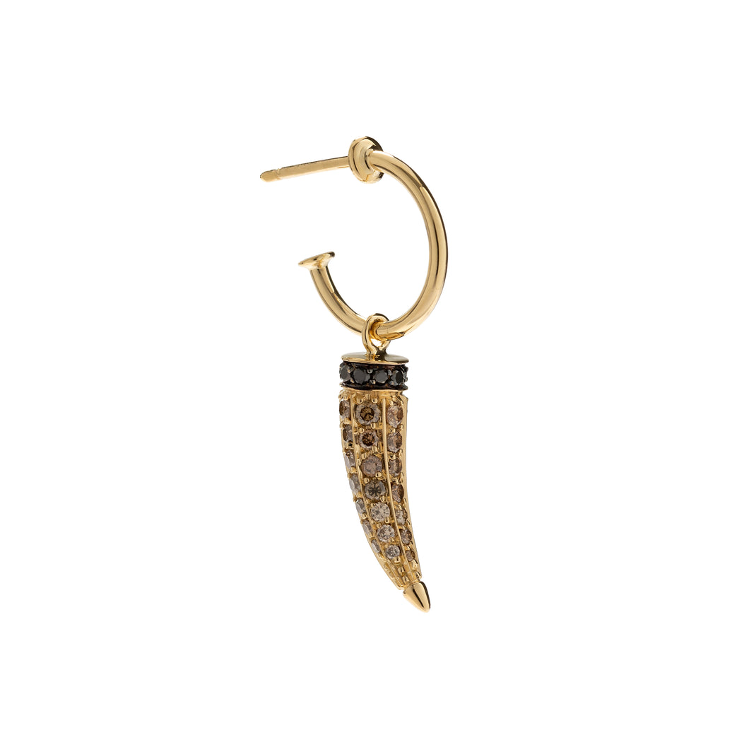 18k yellow gold earring with black diamonds and brown diamonds