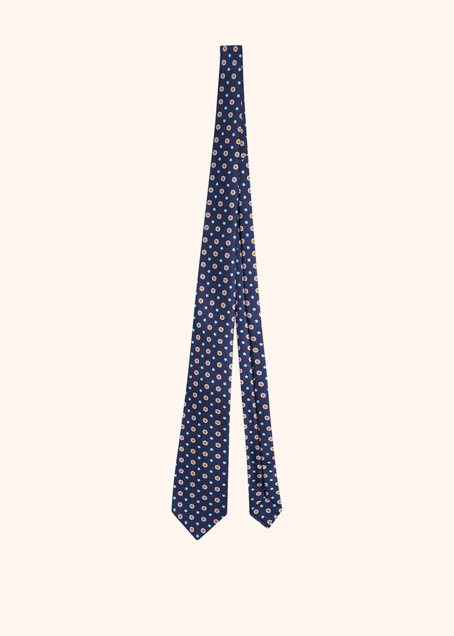 Kiton blue, white and orange floral design tie for man, made of silk