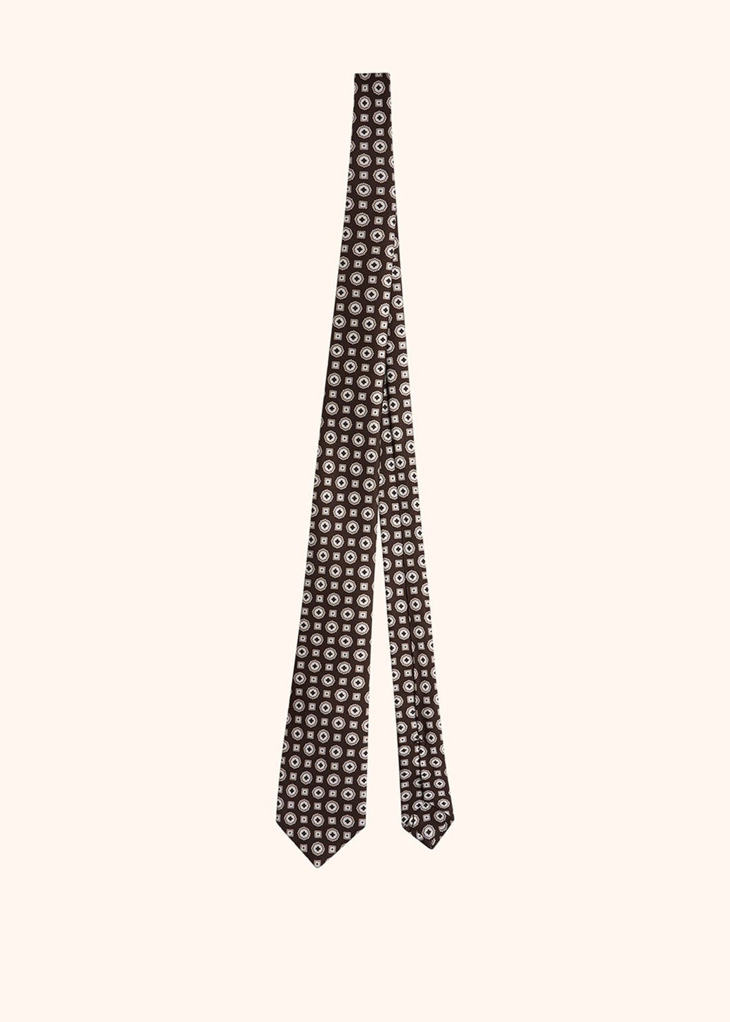 Kiton brown and white medallion design tie for man, made of silk