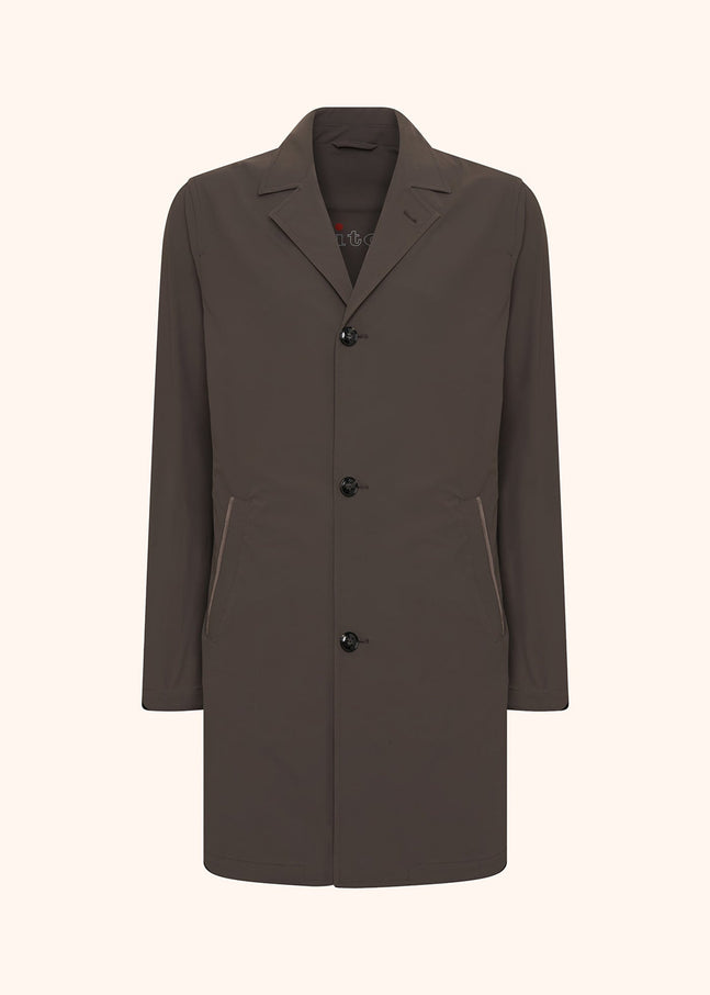 Kiton brown single-breasted coat for man, made of polyamide/nylon