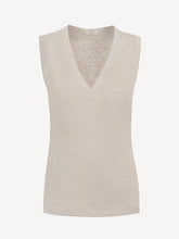 Load image into Gallery viewer, Top V for woman 100% Capri linen light grey top detail
